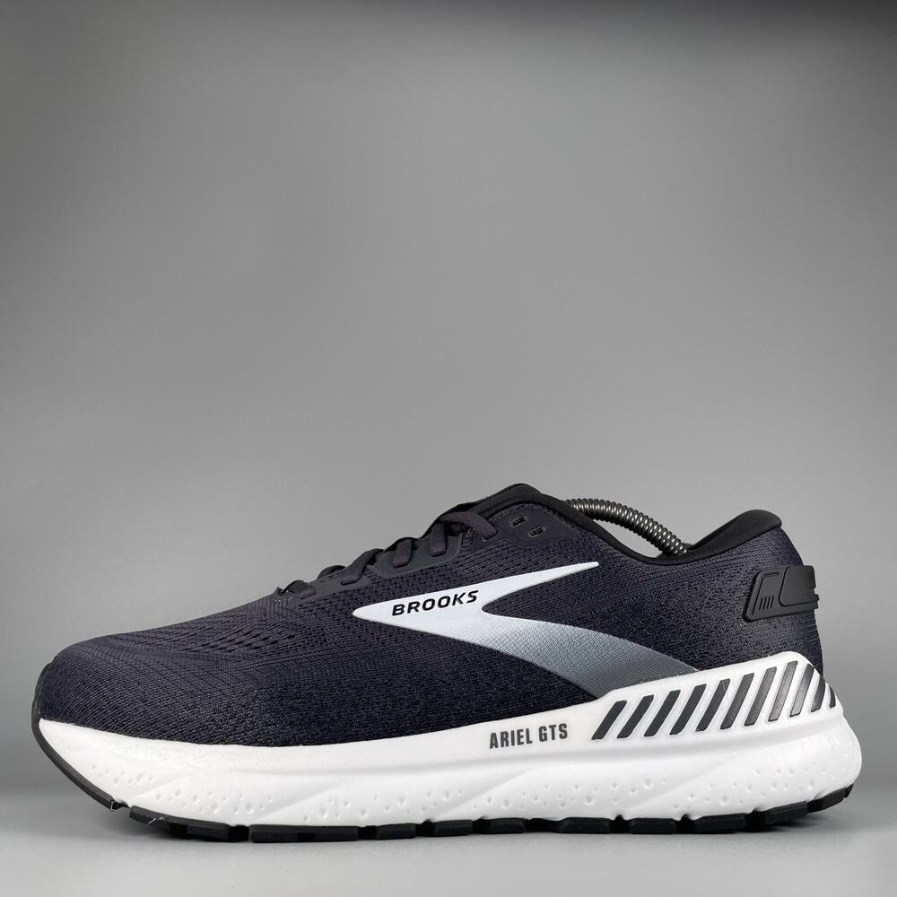 Women's 12 Men's 10.5 Brooks Ariel GTS 24 Ebony Black White Running Sneakers GUC
